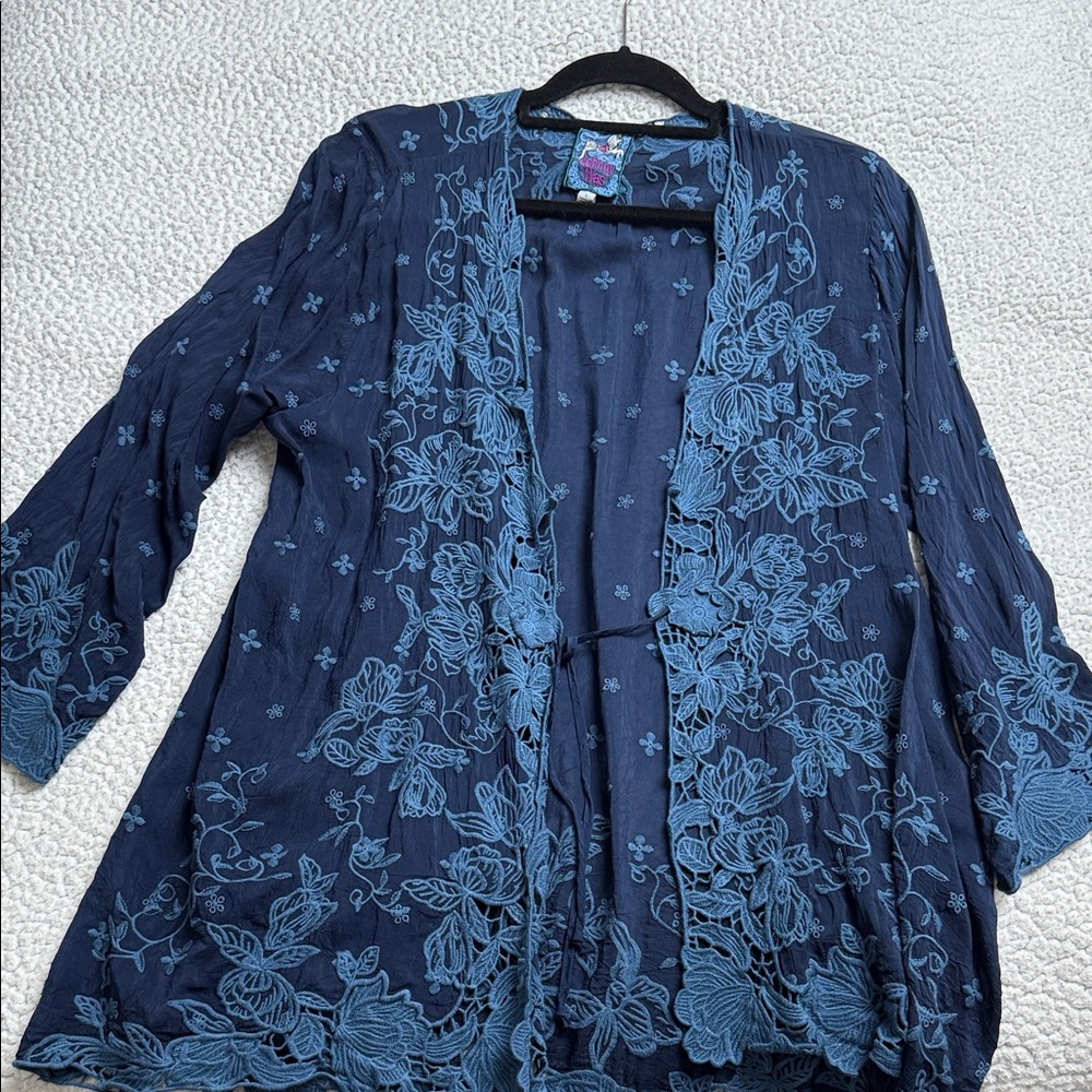 Johnny Was navy Tolla embroidered kimono